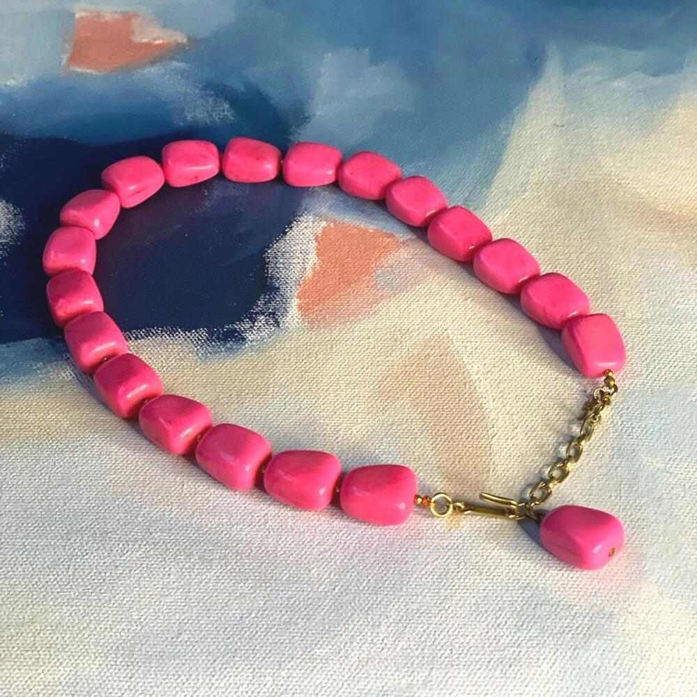 60's Vintage Crown TRIFARI Magenta Chicklet Beaded Necklace RARE